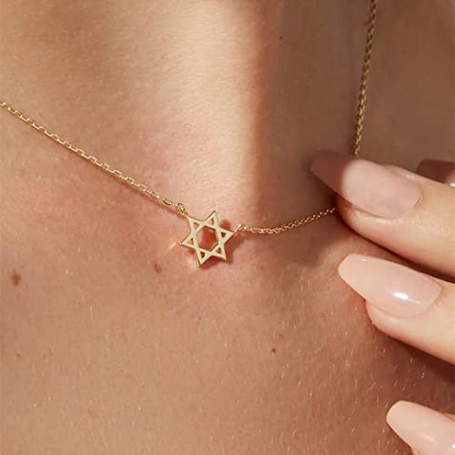 LLWOM Gold Necklace for Women-14k Gold Plated Infinity Necklace Star Of David Necklace Evil Eye Cross Pendants Heart Dainty Gold Necklace For Women - color: Gold-David