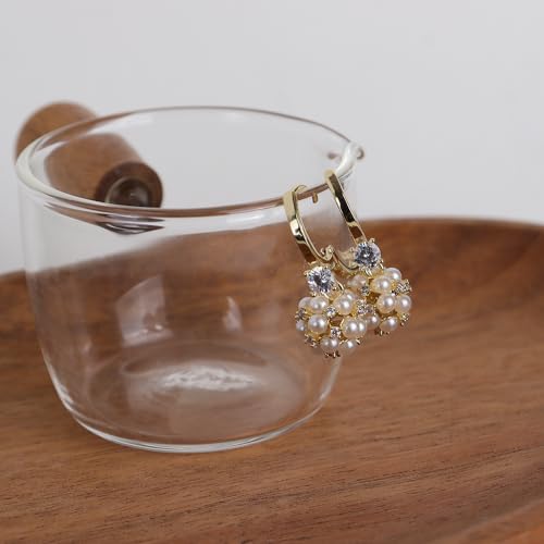 Sonateomber Christmas Tree Dangle Small Gold Hoop Earrings for Women, Cute Sparkly CZ Rhinestone Maple Clover Leaf Drop Earings Thanksgiving Holiday Accessories Fashion Jewelry Gift - color: Pearl White