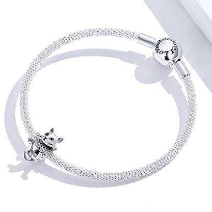 BISAER 925 Sterling Silver Charms for Bracelets Cat Dog Sloth Animal Beads Butterfly Fairy Heart Dangle Pendant Charms - color: Cat