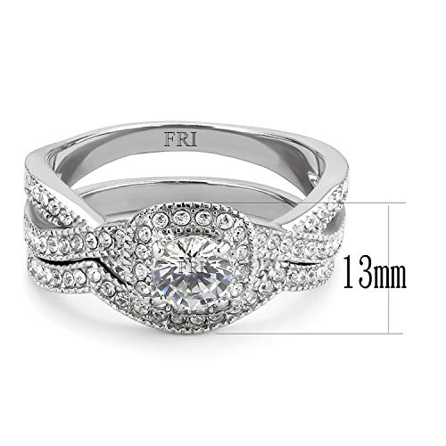 Stainless Steel Rings for Women Infinity Wedding Set Round CZ Cubic Zirconia Halo Engagement Bridal Jewelry Set