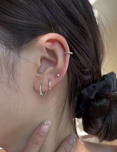 20G 18G 16G Threadless Lip Labret Medusa Monroe Nose Piercing Jewelry Surgical Steel Snake Bites Lip Rings Flat Back Push in Cartilage Tragus Helix Conch Earring Stud 6mm 8mm 10mm Bars - color: Silver-18G（1.0mm) - Bars:6mm - Hinged Clicker Rings:8mm 10mm