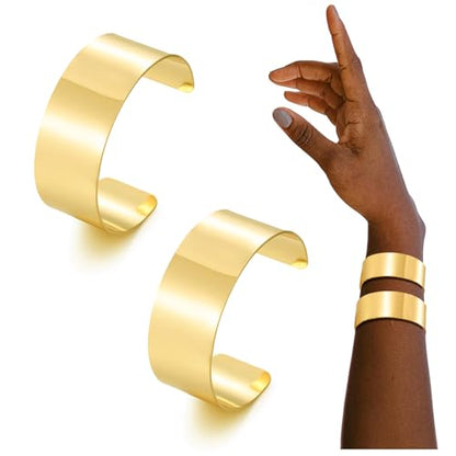 BOMAIL 2PCS Cuff Bangle Bracelets for Women | 14k Gold Sliver Plated,Adjustable,Wide Bangles,Wrist Wrap Cuff,Gold Bracelets Jewelry Gift - color: Gold-1