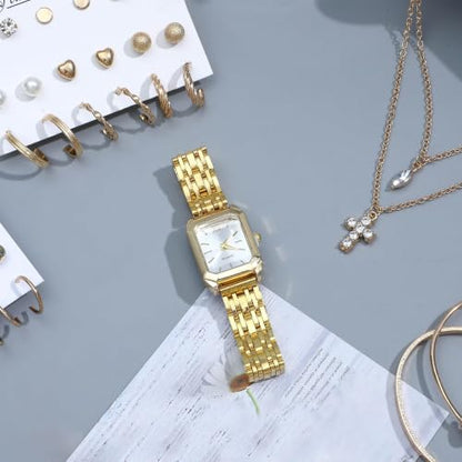 NEWITIN 61 Pieces Gold Jewelry Set for Women Fashion Costume Watch Jewelry | Bohemian Jewelry, Cubic Zirconia, Gold Plated Necklaces Bracelets Watch Rings Earrings Set for Women Party Daily, Women Gifts - color: Gold A