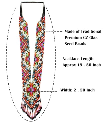 Long Beaded Necklace – Boho Native Handmade Seed Bead Tassel Necklace, Bohemian Large Statement Beaded Necklace for Women and s - color: Pattern 8