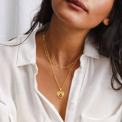 FindChic Locket Necklace for Women Custom Photo Memorial Gifts 4 Colors | Silver/Black/Rose Gold/Gold Plated Personalized for Loved Ones, Birthday Valentine's Day Keepsake - style: 06. Birthstone Style 3-Gold