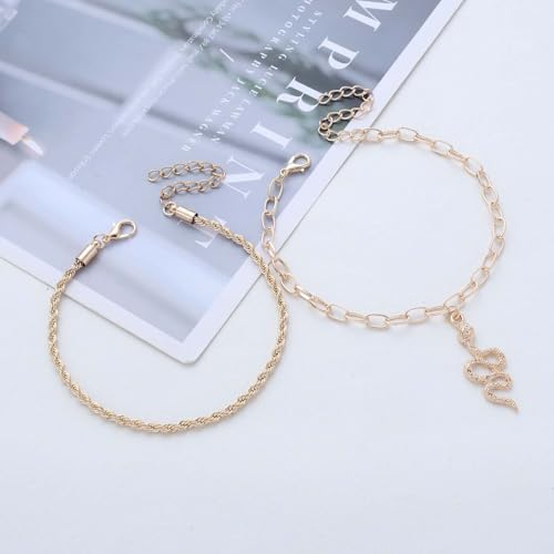 Boho Layered Snake Anklet Bracelet Gold Snake Dangle Ankle Bracelets Chunky Paperclip Chain Anklet Punk Double Layer Anklets Foot Chain Jewelry for Women - color: Gold