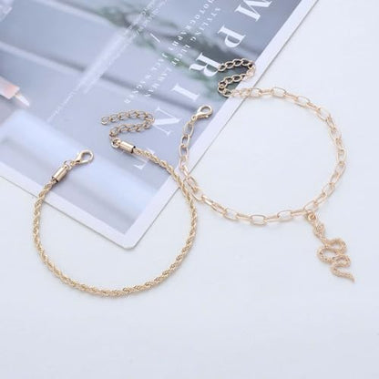 Boho Layered Snake Anklet Bracelet Gold Snake Dangle Ankle Bracelets Chunky Paperclip Chain Anklet Punk Double Layer Anklets Foot Chain Jewelry for Women - color: Gold