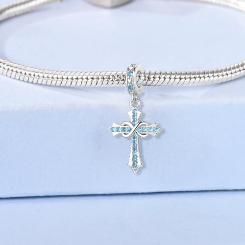 HappyStar 925 Sterling Silver Charms Infinity Design Birthstone Charms for Bracelets with 5A Cubic Zirconia Cross Necklace for Women Dangle Pendant Compatible Pandora Bracelets Happy Birthday Gifts - color: 3-March Birthstone Charms