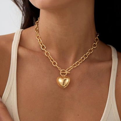 Freekiss Layered Necklace Set for Women Stackable | Herringbone Snake Cuban Rope Chain, Dainty Choker, Layered Stackable, Non Tarnish, Hypoallergenic, Adjustable 14-18.5" - color: Gold, style: Heart Paperclip OT-GD