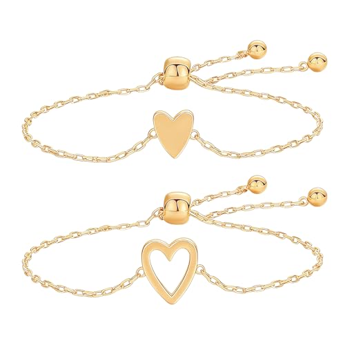 Matching Heart Bracelets for Mommy and Me Adjustable Hearts Charm Chain Bracelet Matching Mother Daughter Bracelets Set for 2 Birthday Mothers Day Gifts - color: A2:gold heart bracelets