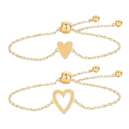 Matching Heart Bracelets for Mommy and Me Adjustable Hearts Charm Chain Bracelet Matching Mother Daughter Bracelets Set for 2 Birthday Mothers Day Gifts - color: A2:gold heart bracelets