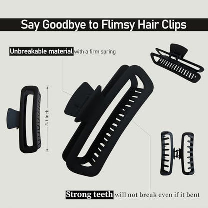 5 Inch Large Hair Claw Clips, No Slip Matte Square XL Hair Clips for Thick Long Curly Hair, Women's Big Rectangle Strong Clips, 4 Pack - color: A5 5 inch