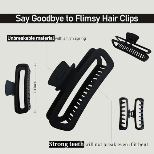Hair Claw Clips 5 Inch Unbreakable Black XL Large Square Rectangle Clip Clamp for Thick Curly Long Hair Women - 2 Pack - color: E 5 inch