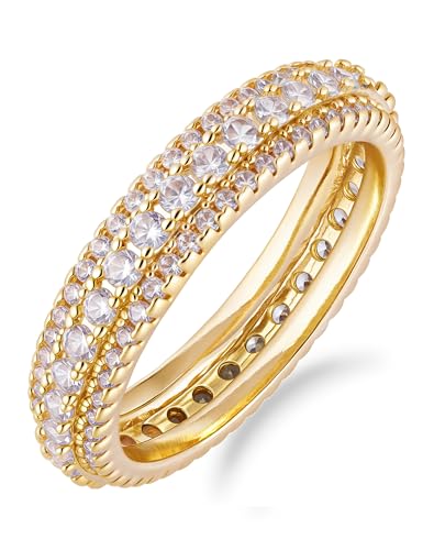 Bling Halo Stacking Ring for Men Women - 18k Gold Plated Stackable Cubic Zirconia Band - Created Diamond Iced Out Hip Hop Jewelry Gifts - color: Mens Style A-Gold Plated, size: 9