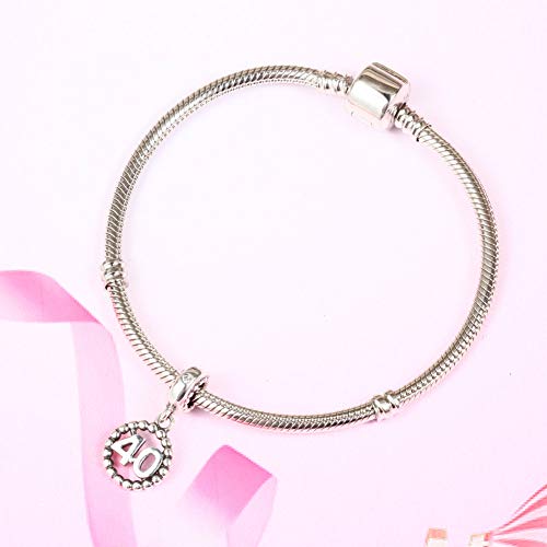 5,10,15,16,17,18,20,21,25,30,35,40,42,49,50,55,60,65,70 Number Charms for European Bracelet, 925 Sterling Silver Birthday Pendant Beads with CZ, Gifts for Mothers Day/Anniversary - color: Number 40 Charm