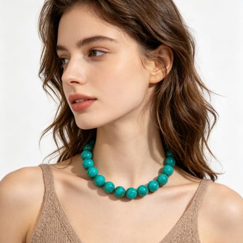 Chunky Beaded Necklace for Women Trendy Boho Collar Statement Necklace Large Round Resin Beads Choker Necklaces Summer Beach Jewelry Gifts - color: Turquoise