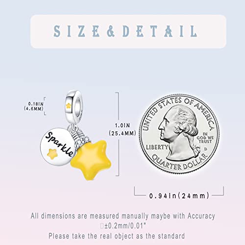 LNQOBU 925 Sterling Silver Charms Color-changing Chameleon Dangle Charm Beads Glow in the Dark Charme fits Pandora Bracelets and Necklace Jewelry Gift for Women - style: Yellow star Charm