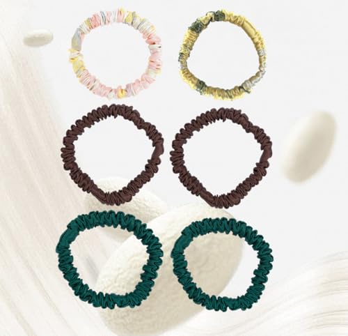 6 Pack 100% Muberry Silk Scrunchies for Women Luxury Hair Ties,No Damage Gentle Hair Bands,Ponytail Holders Silk Hair Ties for Thick and Thin or Curly Hair - color: Multicolor 4
