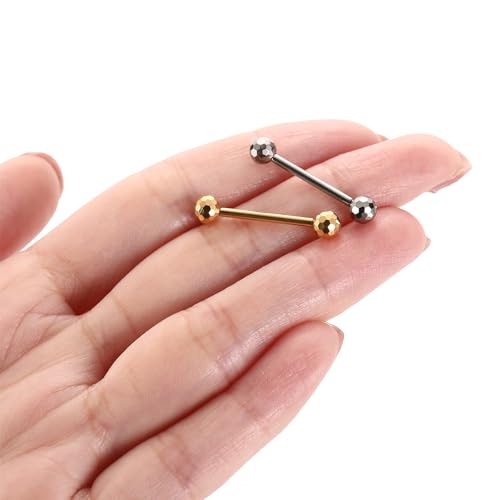GAGABODY G23 Titanium 14G Tongue Piercing Nipple Jewelry Bridge Barbells | Internal Threaded Used in Nipple,Tongue,Bridge 14G Length from 12mm to 18mm Section Lightweight Daily Wear for Sensitive Skin - color: 1 Pair-Silver+Section Design Ball, size: 14G+