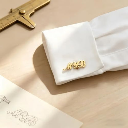 Custom Men’s Cufflinks - Personalized Cuff Links Initials/Names/Dates - 18K Gold Plated 304 Stainless Steel - Ideal Father’s Day & Christmas Gift for Men - style: Style 5