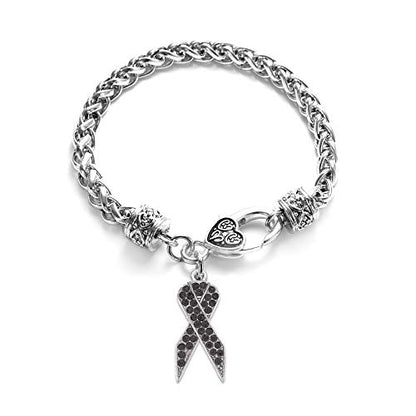 Silver Customized Charm Bracelet with Cubic Zirconia Jewelry - style: Black Ribbon