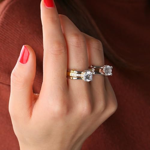 Jeulia Diamond Band Rings for Women cz Sterling Silver Interchangeable Ring Sets Wedding Engagement Anniversary Promise Ring Bridal Sets - color: 14 gold