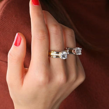 Jeulia Diamond Band Rings for Women cz Sterling Silver Interchangeable Ring Sets Wedding Engagement Anniversary Promise Ring Bridal Sets - color: 14 gold