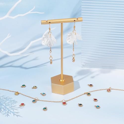 UNICRAFTALE 18K Gold Plated Flat Round Real Birthstone Charms Rhinestone Pendants Crystal Glass Charms Metal Dangle Pendants for DIY Bracelets Necklaces Jewelry Making - color: Mixed Color