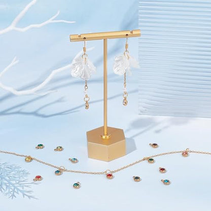 UNICRAFTALE 18K Gold Plated Flat Round Real Birthstone Charms Rhinestone Pendants Crystal Glass Charms Metal Dangle Pendants for DIY Bracelets Necklaces Jewelry Making - color: Mixed Color