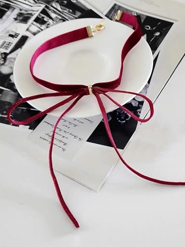 Bow Choker Necklace for Women Vintage Red Black Velvet Choker Gothic Long Ribbon Bow Collar Necklace Christmas Jewelry Gifts - style: Style 2