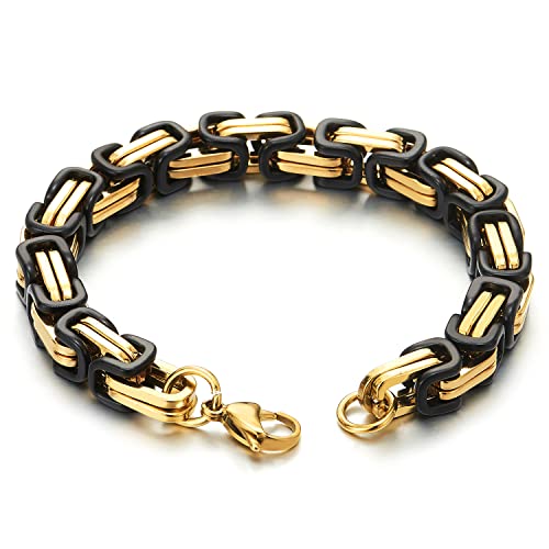 COOLSTEELANDBEYOND Mens Women New Stainless Steel Braided Link Bracelet Polished - color: E-Metal Color: Gold & Black