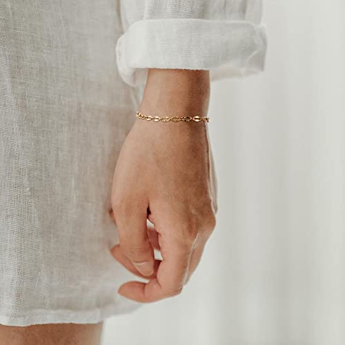 WEARON Gold Bracelet for Women 14K Gold Plated Snake Herringbone Figaro Cuban Bead Paperclip Cable Box Chain Simple Jewelry - style: Cable Chain