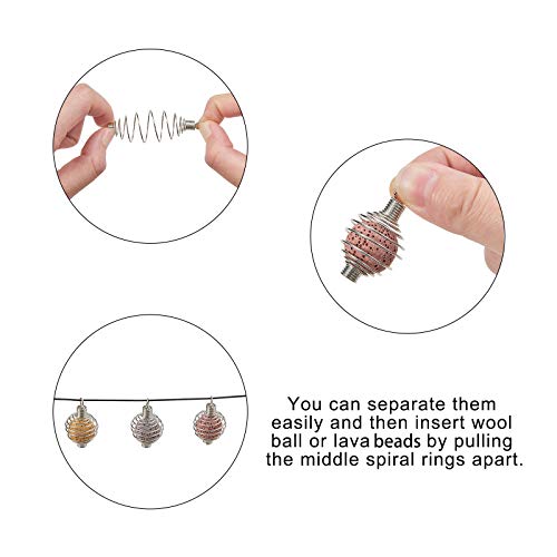LiQunSweet 100 Pcs 304 Stainless Steel Spiral Bead Cages Lamp Shaped Charms Crystal Holder Pendants for Necklace Jewelry Making and Crafting - 34x19mm - color: Stainless Steel Spiral Cage