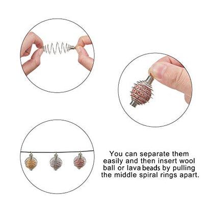 LiQunSweet 100 Pcs 304 Stainless Steel Spiral Bead Cages Lamp Shaped Charms Crystal Holder Pendants for Necklace Jewelry Making and Crafting - 34x19mm - color: Stainless Steel Spiral Cage