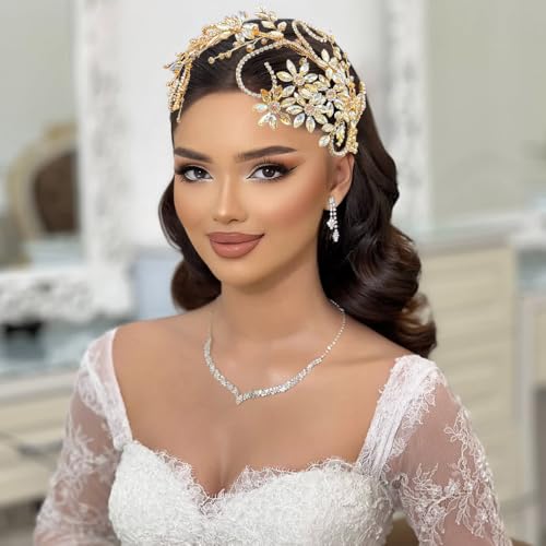Rhinestone Bride Headband, Wedding Headpiece for Brides, Bridal Hair Accessories(Champagne) - color: Champagne