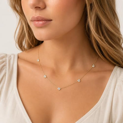 Dainty Silver Gold Necklaces for Women Cute Station Choker Simulated Diamond Necklace Simple Layering CZ Necklace Trendy Jewelry Gifts - color: Gold, style: Heart
