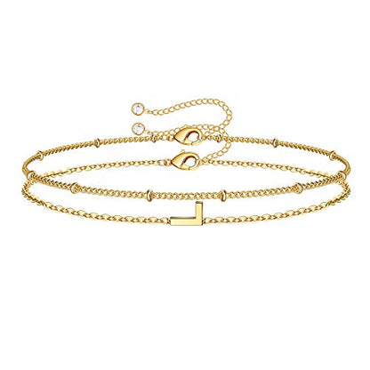 M MOOHAM Valentines Day Gifts for Her Women - Layered Initial Bracelets Gift Letter A-Z Charm, Dainty 14K Gold Plated Initial Bracelets for Women Teen Girls Birthday Jewelry Gifts - color: L