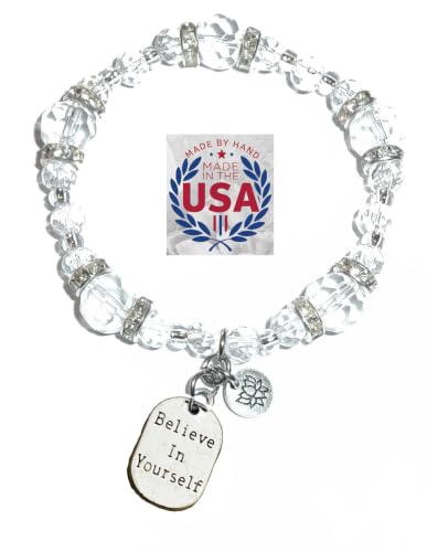 Hidden Hollow Beads Women's Crystal Stretch Charm Bracelet Handmade USA Inspirational Friendship Gift Jewelry for Her - style: Believe In Yourself