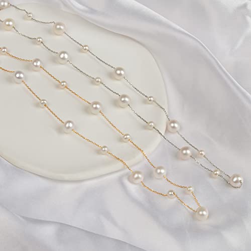 925 Sterling Silver Dainty Freshwater Cultured Pearl Choker Necklace White Genuine Real Pearl Charm Necklaces Jewelry Gifts for Her - color: Satellite Pearl-Silver Plus 4-5mm&8-9mm