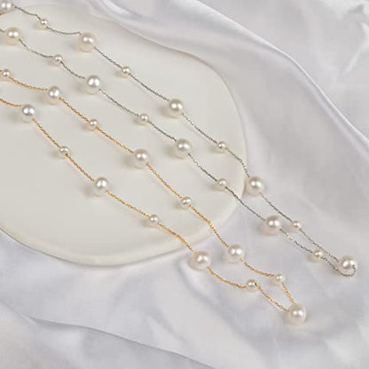 925 Sterling Silver Dainty Freshwater Cultured Pearl Choker Necklace White Genuine Real Pearl Charm Necklaces Jewelry Gifts for Her - color: Satellite Pearl-Silver Plus 4-5mm&8-9mm
