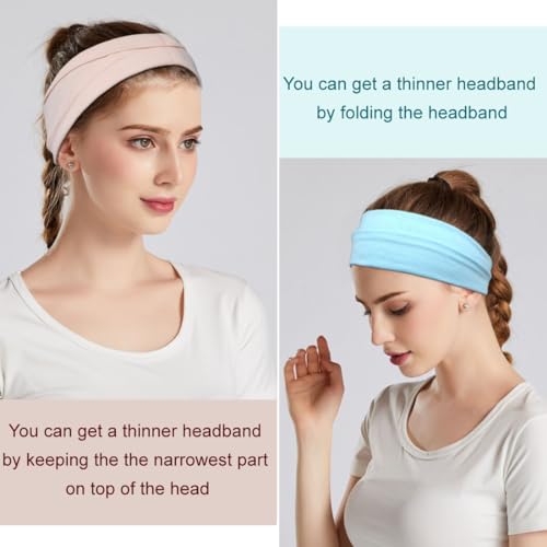 YONUF Fashion Headbands For Women Wide Headband Yoga Workout Head Bands Hair Accessories Band 6 Pack - color: Solid2