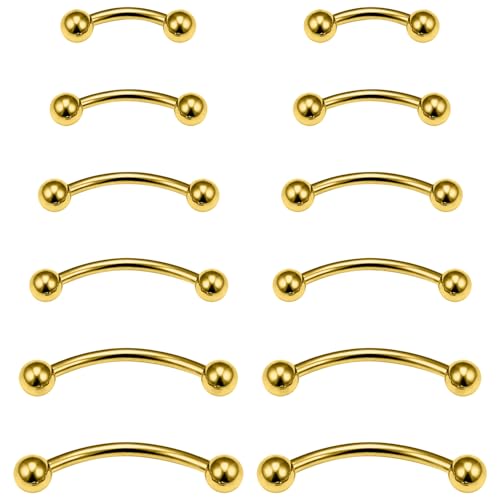 Eyebrow Piercing Jewelry Surgical Steel Vertical Labret Lip Jewelry Curved Barbell Tiny Eyebrow Rings Ear Rook Navel Small Belly Button Ring for Women Men 16g 6mm/8mm/10mm/12mm/14mm/16mm - color: goldtone,ball