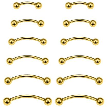 Eyebrow Piercing Jewelry Surgical Steel Vertical Labret Lip Jewelry Curved Barbell Tiny Eyebrow Rings Ear Rook Navel Small Belly Button Ring for Women Men 16g 6mm/8mm/10mm/12mm/14mm/16mm - color: goldtone,ball