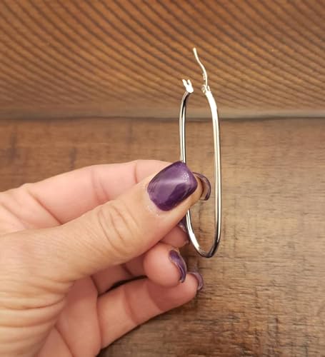925 Sterling Silver Post Oval Hoop Earrings for Women | 18K Gold-Plated Large Hoops Earring-53mm - color: White-Gold