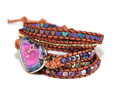 Women Wrap Bracelets Boho Natural Stone Jasper Turquoises Strand Bracelet Jewelry Collection - color: Emperor Stone