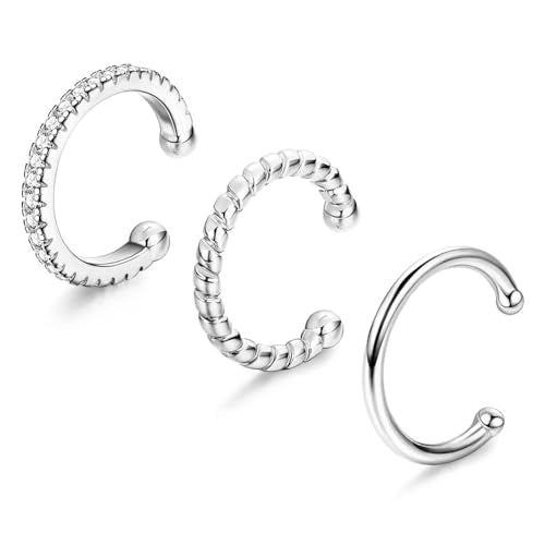 Ear Cuff Earrings for Women Trendy Non Piercing Hypoallergenic Cubic Zirconia Earrings Set Clip On Earrings Gifts - color: Silver