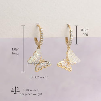 Sonateomber Gold Silver Small Hoop Dangle Earrings for Women, Trendy Dainty Rhinestone CZ Dangling Prom Wedding Leaf Flower Snowflake Butterfly Starfish Fashion Jewelry Gift - color: Rainbow butterfly