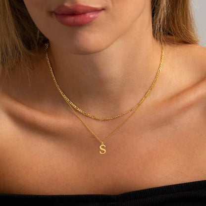 Initial Necklaces for Women Dainty Gold Silver Layered Letter Pendant Necklace Cute Figaro Chain Choker Necklace Personalized Trendy Stuff Jewelry Stack Gift for Women Her - color: Gold, style: D