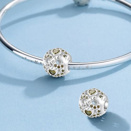 MICOO 925 Sterling Silver Jan-Dec Birthstone Charms For Bracelets and Necklaces, Original DIY Bead Charms With Cubic Zirconias Jewelry Birthday Gifts For Women. - color: 8-August Birthstone charm