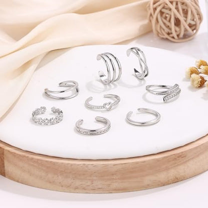 SAMOCO 8 Pcs Toe Rings for Women | Golden Silver Toe Ring Non Tarnish,Simple Open Adjustable Band Toe Rings Set,Beach Foot Toe Ring for Summer - color: Silver